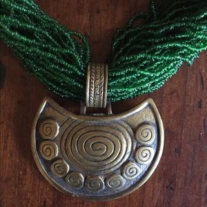 🌞🌛✨WOW Vintage Tribal Seed Beads Brass Necklace